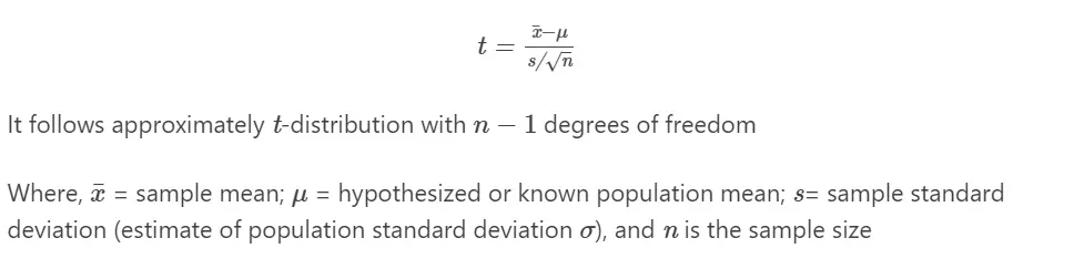 One sample t-test formula