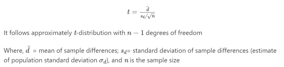 Paired t-test formula