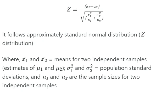 Two sample Z-test formula